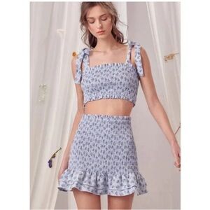 Storia Smocked Floral Crop Top and Mini Skirt Set top Large skirt small